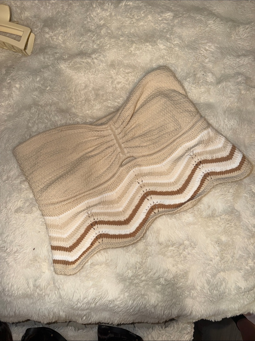 American Eagle Beige Crochet Strapless Tube Top